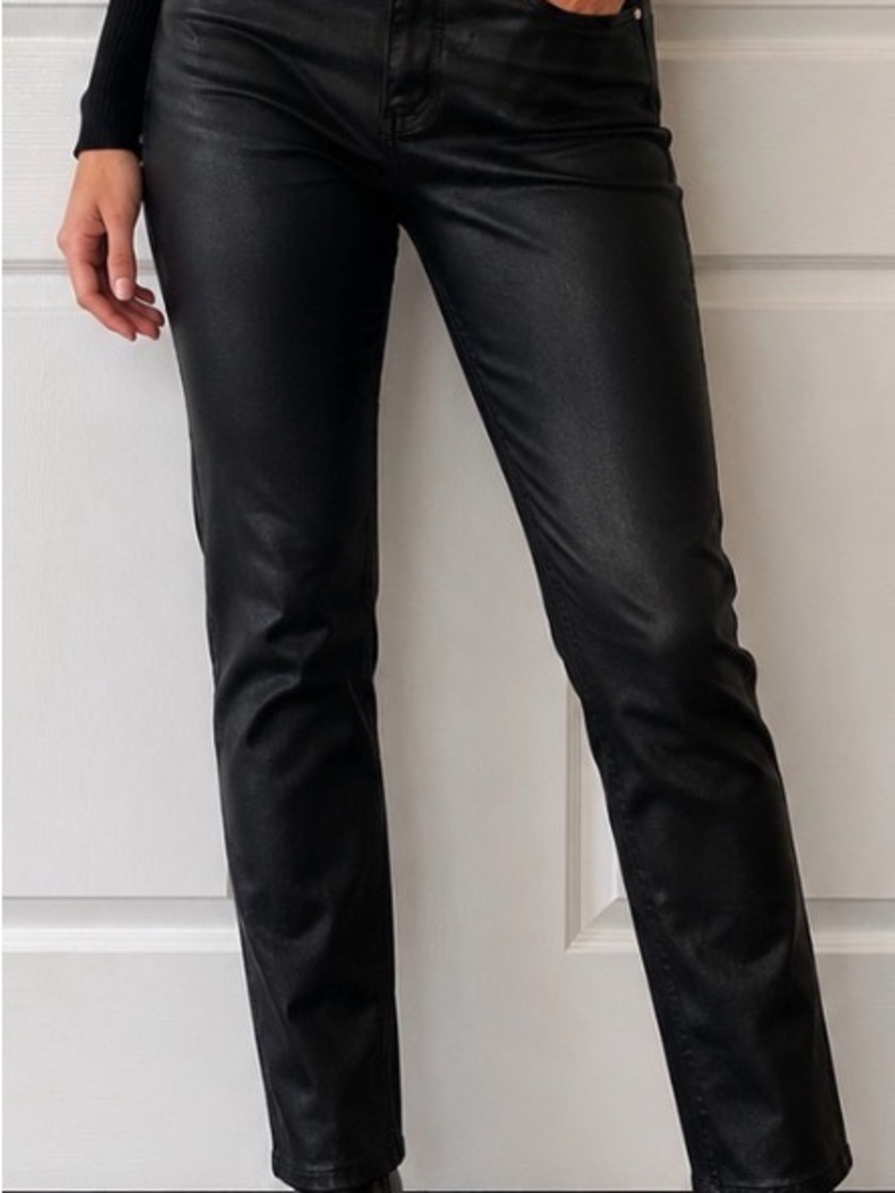 PAIGE Pandora Peg Skinny Luxe Black Coated Skinny Jeans Pants Like New Hoxten - Picture 2 of 13
